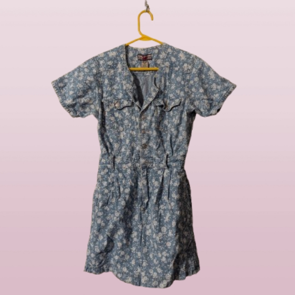 Vintage Gloria Vanderbilt Rose-Print Denim Romper